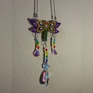 Beaded Dragonfly Pendant Wind Chime/Wall Charm- Purple & Multicolor
